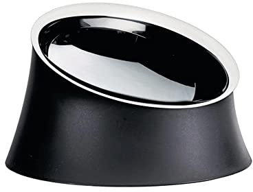 Alessi Wowl BM13/21 - Schüssel für Hunde, Design, Schräg zur Vereinfachung der Hundefütterung, Resin Thermoplastik und Edelstahl 18/10, 21 cm, Schwarz