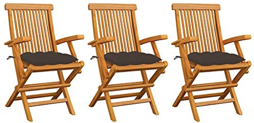 vidaXL 3X Teak Massiv Gartenstuhl mit Taupe Kissen Armlehnen Klappbar Gartenstühle Klappstuhl Klappstühle Stuhl Stühle Holzstuhl Gartenmöbel