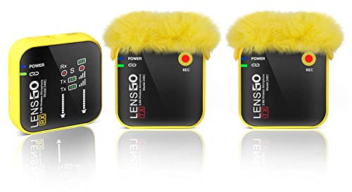 LENSGO Sistema de micrófono inalámbrico 348C 2.4G, Ranura para Tarjeta TF Compacto 2 transmisor y 1 Receptor inalámbrico Solapa Lav Mic para iPhone Smartphone Cámara Vlog Youtube Entrevista Y-