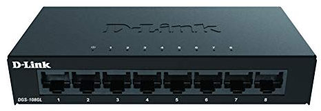 D-Link DGS-108GL Commutateur de Bureau Non géré Gigabit à 8 Ports, sans Ventilateur, Profil Bas, boîtier métallique, Plug-and-Play, 802.3az EEE Noir DGS-108GL