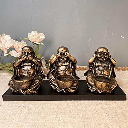 Lot de 3 statues de Bouddha avec porte-bougie, brûleur à encens, décoration de méditation