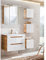 Lomadox Badmöbel Badezimmermöbel Set, Hochglanz weiß mit Wotan Eiche Nb., Waschtisch-Unterschrank mit 81 cm Keramik-Waschbecken, LED-Spiegelschrank, 3 Hängeschränke