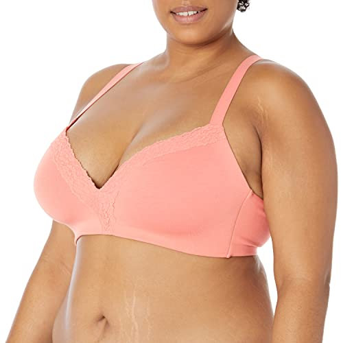 Amazon Essentials Reggiseno in Cotone e Pizzo Leggermente Foderato Senza Ferretto Donna, Rosa Salmone, 3B