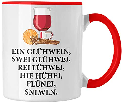 Trendation - Ein Glühwein Tasse Lustig Spruch Glühweinbecher mit Henkel Doppelwandig Glühweintassen Gläser Weihnachtsmarkt Becher Tassen Geschenk - Ein Glühwein Swei (Rot)