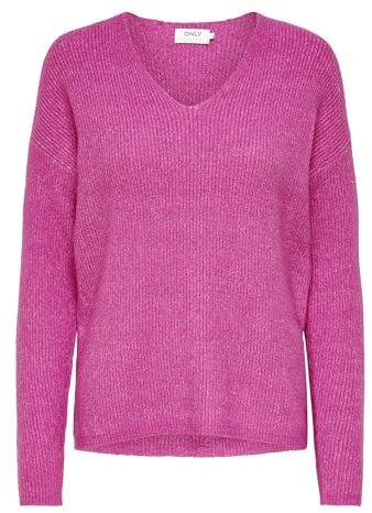 ONLY Damen Warmer Strickpullover Knitted Basic Stretch Sweater Langarm V-Ausschnitt Shirt ONLCAMILLA, Farben:Rosa,Größe Damen:L