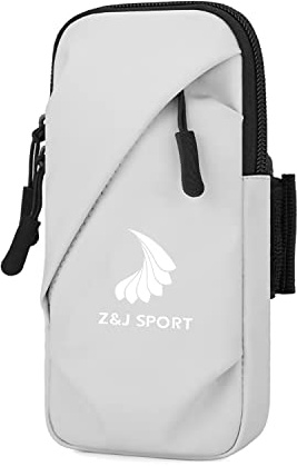 Z&J SPORT Running Armband Phone Holder, Unisex Arm Bag for Exercise Workout Running Gym, Double Pockets Armbands Phone Holder Pouch Case with Earphone Hole Hiking (Grey)