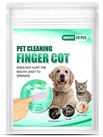 Dog Finger Toothbrush, Dog Dental Wipes for Teeth, No Brushing Clean Teeth & Oral Care Dental Wipes for Pets, Ear Cleansing Finger Wipes for Dogs and Cats Gentle and Safe Disposable Wipes 20