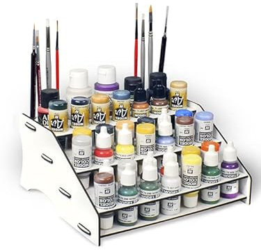 Silu- Organizador Pinturas Vallejo, Paint Station para Pinturas Acrilicas, Pinceles y herramientas para Mesa de Trabajo, pintar Miniaturas, Modelismo, W40K. Pinturas NO incluidas