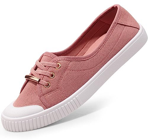 Harvest Land Womens Canvas Shoes Low Top Flat Gym Sports Pumps Trainers Lace Up Flat Ladies Girls Fashion Pumps Pink UK 7