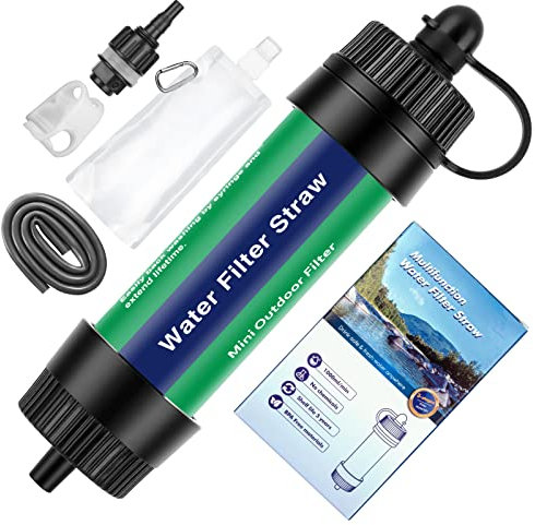 TEUEN Mini Water Purification 8000L Survival Water Filtration System 0.01 Micron Emergency Gear Personal Water Filter Straw Set for Camping Hiking Trekking Travelling