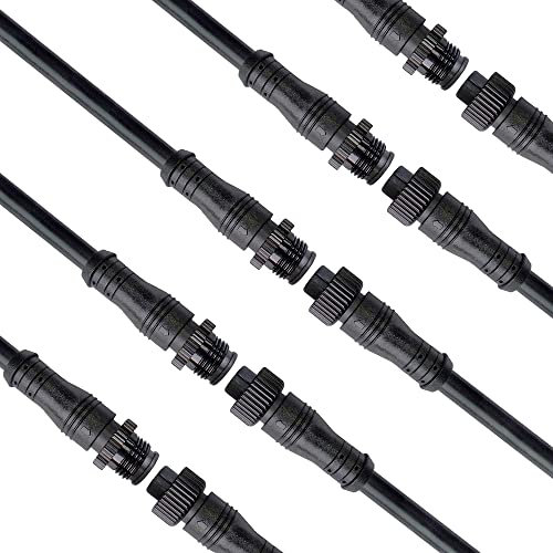 WOODGUILIN 2 Pin connettori impermeabili, 2 Core LED connettori maschio femmina, con 16AWG 15CM IP68 cavo di prolunga per auto, camion, barca, barre luminose LED all'aperto. (5Pairs, 2Pin 16AWG)