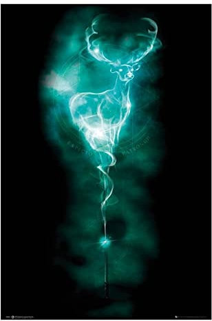 Harry Potter Expecto Patronum Hirsch-Kunstdruck auf Leinwand, 50 x 100 cm, Schwarz / Blau
