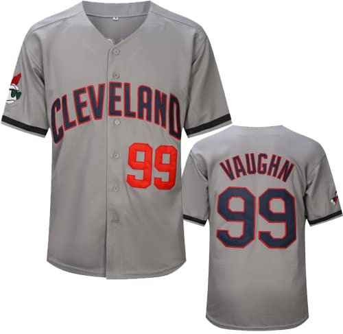 YIMCANLI Herren Ricky Vaughn Movie Jersey #99 Stitched 90s Hip Hop Baseball Trikots Shirts Weiß Marineblau Grau, Grau, 3X-Groß