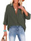 NONSAR Blusa Mujer Camisa Casual con Cuello en V 100% Algodón Ajuste Holgado Sólido Parte Superior Gruesa Elegante con Bolsillo, Verde militar., L