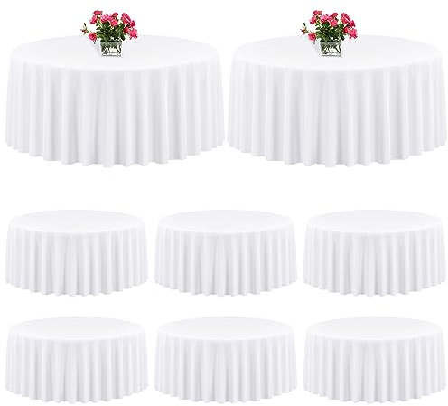 8 Packungen Premium-runde Tischdecke, 305 cm, weiße Polyester-Tischdecke, waschbar, Tischdecken aus Polyesterstoff, Tischdecke für Hochzeit, Party, Bankett, Buffet, Urlaub, Abendessen (weiß, 305 cm)