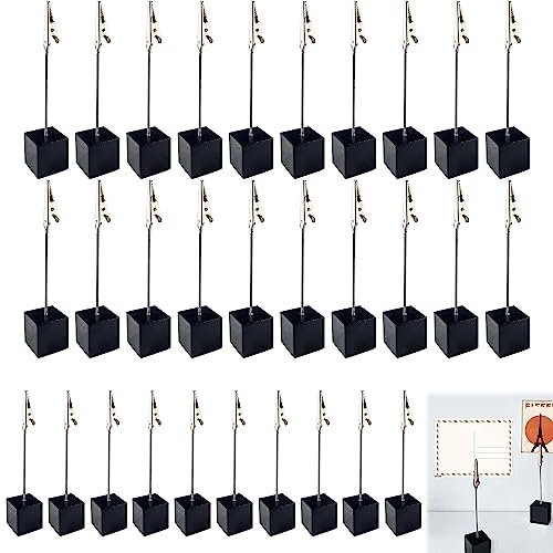 Nizirioo Portafotos de madera con clips, 30 piezas, madera original y acero inoxidable, diseño moderno, negro, para fiestas, bodas, decoración del hogar, oficina
