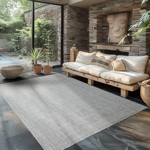 Carpettex Outdoor Teppich Wetterfest 200x300 (200x290 cm) Sisal Optik Silberfarbe - Ideal für Balkon, Garten, Terrasse und als Küchenteppich - Teppich Waschbar, Flachgewebe, Wasserfest, Pflegeleicht