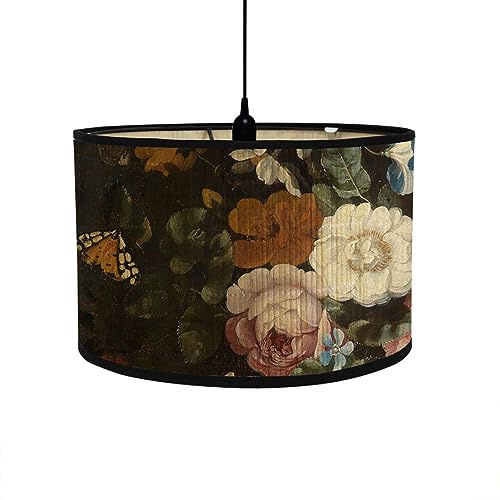FANSU Round Drum Light Shade for Table Lamp, Modern Vintage Floral Pattern Pendant Lampshades Easy Fit for Living Rooms, Bedroom, Hallways, Reading Room (Chrysanthemum)
