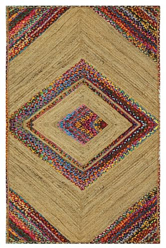 CASAVANI Collection Rechteckiger Teppich – 60 x 90 cm, mehrfarbig, Umhang-Code, Chindi, Baumwolle, Jute, Teppich, geometrischer Kelim-Teppich, für drinnen und draußen, Flachgewebe-Teppiche für