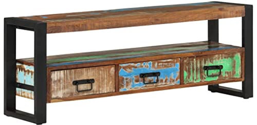 CIADAZ TV-Schrank 120x30x45 cm Altholz Massiv, TV Lowboard, Fernsehschrank, Fernsehtisch, Fernseher Schrank, TV Sideboard, TV Board, TV Cabinet, TV Bank, TV Kommode - 351671