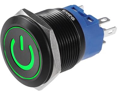 QUARKZMAN Interruptor De Presión Interior De Coche De 22 Mm Con Botón Pulsador Momentáneo Y Led Verde