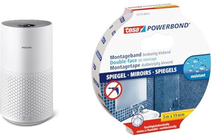 Philips Luftreiniger Smart 1000i Serie - Reinigt Räume bis zu 78 m² & tesa Powerbond MIRROR - Doppelseitiges Montageband zur Fixierung von Spiegeln