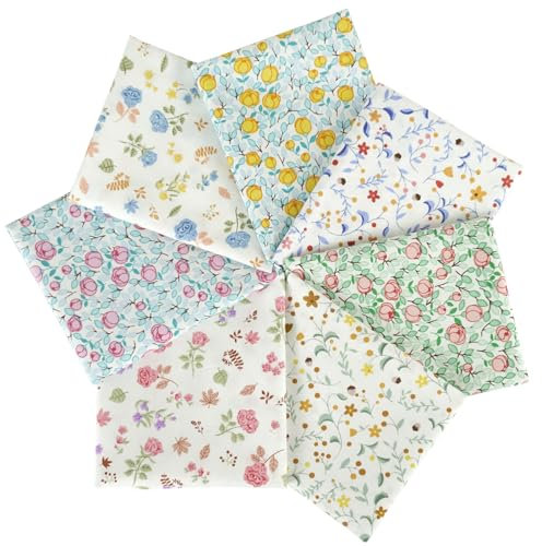 Qililandiy Baumwollstoff 100% Baumwolle Nähstoffe mit verschiedenen Muster Patchwork DIY Stoffpaket 46x56cm Zugeschnittene Stoff Quadrate zum Nähen Handwerk Deko (7 Stück Tulpe)
