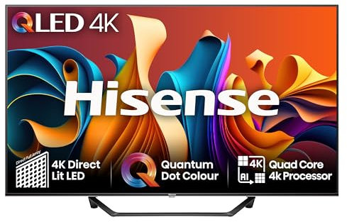 Hisense 50 Inch 4K QLED Smart TV 50A7NQTUK - Quantum Dot Colour, 4K AI Processor, Dolby Vision Atmos, Smooth Motion, Sports Mode, Vidaa OS with Freely, Youtube, Netflix and Disney+ (2024 Model)