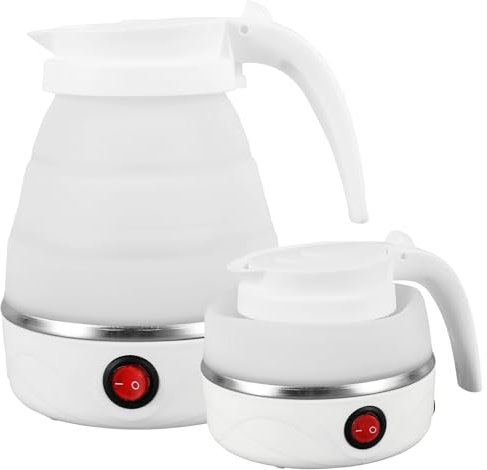 Foldable Electric Kettle 0.6L Travel Kettles Electric Small Collapsible Kettle Portable Silicone Camping Kettle Tea Coffee Maker Coffee Kettle with Separable Power Cord for Outdoor Hiking (White)