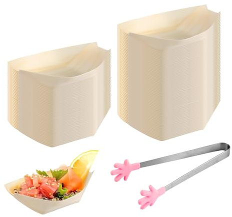 APOMOONS 100 piezas Cuencos hondo madera de pino platos desechables orgánicos sostenibles y compostables Snack bow bocadillos currywurst papas fritas Sushi cuenco alimentos fríos y calientes 11×7cm
