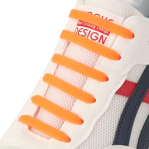 CCSOFTIME Gummi Schnürsenkel Ohne Binden für Kinder Erwachsene,Elastische Silikon Schuhbänder für Sneaker,Sportschuhe,Laufschuhe und Freizeitschuhe,Orange