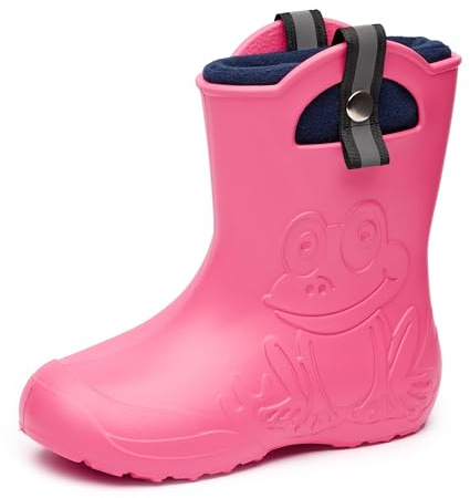 Ladeheid Kinder Federleichte Gummistiefel Thermo Fütterung Mädchen Jungen rutschfest Regenstiefel Kinder Regenschuhe LA-CA-Frog245 (Rosa, 24/25 EU)