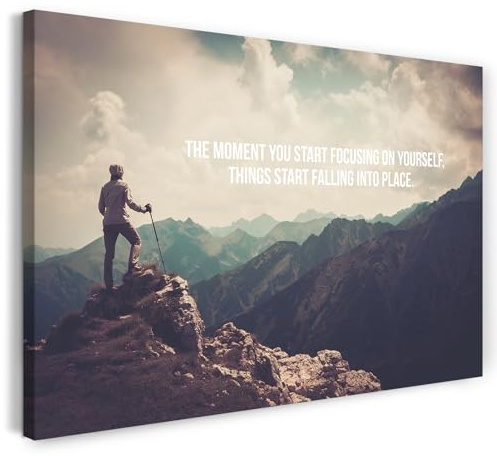 Printistico Leinwandbild (30x20cm) Focus on yourself - Motivation, Selbstvertrauen - Fotografie mit Spruch, echter Holz-Keilrahmen inkl. Aufhänger, handgefertigt in Deutschland