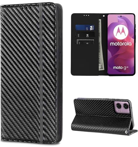 CXTcase Coque pour Motorola Moto G24/G04S/G04, Housse Premium en Cuir PU Etui à Rabat avec Porte Carte Magnétique Antichoc Protection, Étui de Protection pour Motorola Moto G24, Noir