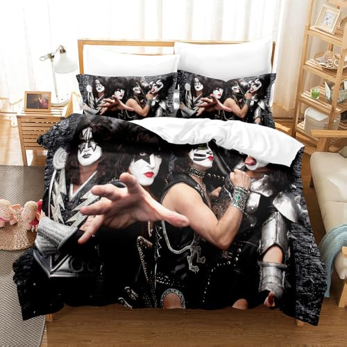 POTKFMN 3D Prints Bettwäsche Set Rock Band Musik Bettbezug Set Kissenbezüge Mode Home Decor Quilt Cover P0723-038N 135x200cm+50x70cm