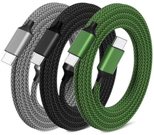 JISWK USB C to USB C Charger Cable (6FT/3Pack) 100W Type-C Fast Charging Cable Braided for iPhone 15 Pro Max Plus MacBook iPad Pro Air/Pro Samsung Galaxy S24/S23/S22