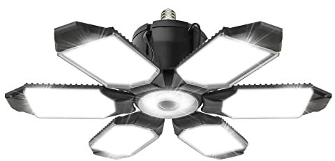 DEEIRAO LED Garage Ceiling Light, 200W 20000LM 6500K Deformable with 6+1 Adjustable Panels Commercia Bay Lamp for E26/E27 Screw Socket,Basement,Barn,Workshop,Attic (6 Panels/1 Pack)