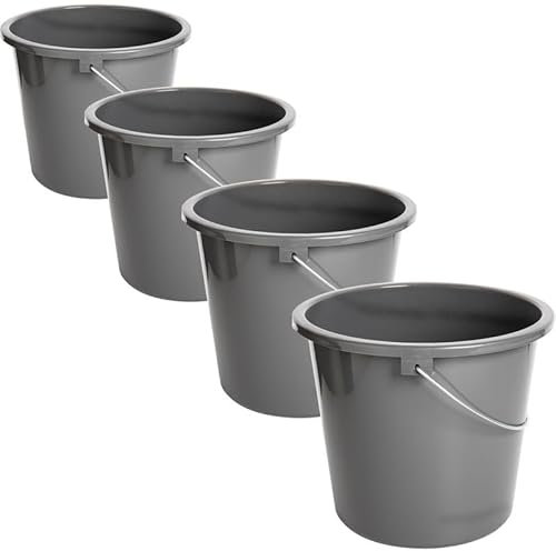 Putzeimer 10l Haushalteimer, Eimer 4er Set, Wischeimer mit MeÃŸskala und Metallgriff, Putzkübel aus Kunststoff, Plastikeimer ohne BPA, Wascheimer grau, vielseitig und robust, Made in EU