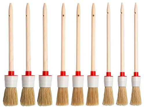 Sxutop 9 Pièces Pinceaux Rond en Bois Pinceau Rond Poils Naturels Pinceau Brosse Ronde Ø 20mm/25mm/30mm Pinceaux à Rechampir Professionnel pour Peinture Murale, Meubles, Lasures, Vernis