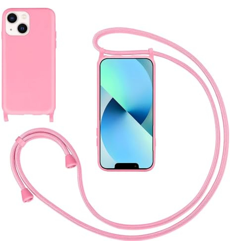 GoodcAcy Mobile Phone Lanyard Case for iPhone 13, Smartphone Necklace with Protective Chain, Liquid Silicone Case for iPhone 7/8/iPhone SE 2020, Pink