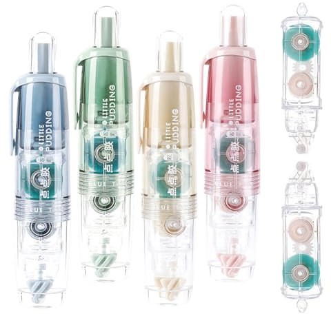 4 Pezzi Colla a Nastro Biadesivo, Colla Roller Trasparente con Punti, Resistente Rullo Di Nastro Bifacciale, Roller Glue con 2 Ricariche per Scapbooking Foto Carta Diario Album Fai da Te, 6mm x 5m