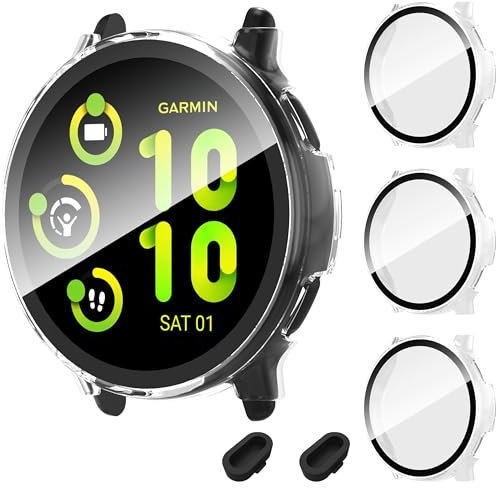 AIDOWU 3 Pièces Dur PC Coque Protection pour Garmin Vivoactive 5 Protection Écran Verre trempé 9H Intégré,Résistant Aux Rayures,Match Précis Case pour Garmin Vivoactive 5
