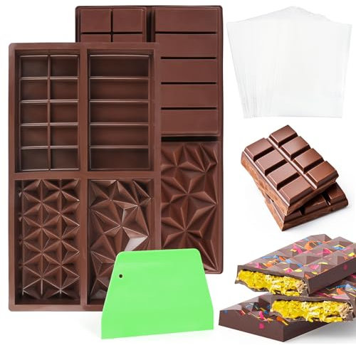 Schokoladenform Silikon Tief, 4 In 1 Dubai Schokolade Form, 2 Stück Schokoladentafel Form mit Spachtel und Tasche, Silikon Schokoladenform