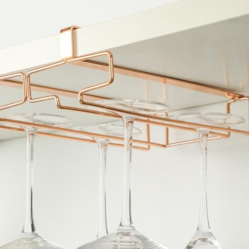 Wine Glass Holder Hanging Glass Storage Rack, Red Wine Cup Holder And Glass Cup Holder, 21.6 * 26 * 4.6cm Wine Glass Holder(Rose gold)
