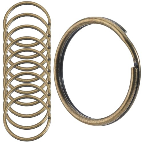 SOFPLATE 1 boîte de 60 Porte Clés Plats Fendus en Bronze Que Anneaux Porte Clé 25mm en Métal Ronds Circulaires en Fer Double Boucle Ouverte Clips pour Clés de Maison de Voiture Porte Clés