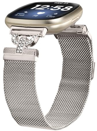 Gimuk Metallarmbänder kompatibel mit Fitbit Versa 4/Versa 3/Sense 2/Sense Armband für Damen und Herren, magnetisches Mesh-Bling-Edelstahl-Armband, Ersatzband für Versa 4, Metall (Sternenlicht)