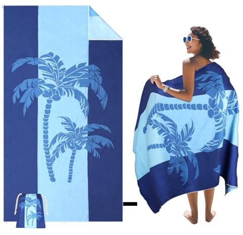 SKYREH Strandtuch Sandfrei Groß 180x100 cm, Schnelltrocknend Doppelseitig Strandtücher Leicht Weiches Mikrofaser Badetuch Stranddecke für Strand, Reise, Schwimmen, Sauna, Yoga, Kokosnussblau