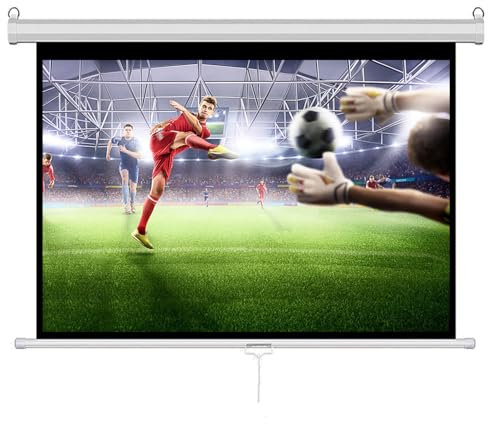INMOZATA Pull Down Projector Screen 60 inch/133x75cm Wall & Ceiling Projector Screen with 16:9 Ratio Matte White Screen for Home School Cinema Theater Outdoor Indoor Public Display-White Frame
