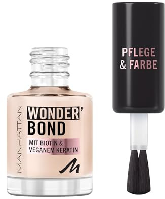 MANHATTAN Wonder'Bond Nail Polish Farbe & Pflege, vegan und tierversuchsfrei, aufbaubare Formel mit Biotin und veganem Keratin, leicht aufzutragen, Fb. 004 What to Wear, 12 ml