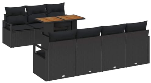 vidaXL 8-teiliges modulares Garten-Sofa-Set mit Kissen in Schwarz aus Poly Rattan, verstellbare Füße, wetterfest – modernes Outdoor-Möbel für Terrasse und Balkon, perfekt für den Garten.